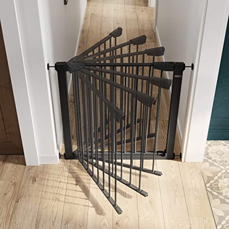 BabySteps Walk-Thru Metal Safety Gate (Black) - Pressure-Mounted Baby Gate for Doorway, Expands from 29.5-40.5 Inches, 29.5 Inches Tall, Includes 3 Extensions, Perfect for Children, Pet-Friendly