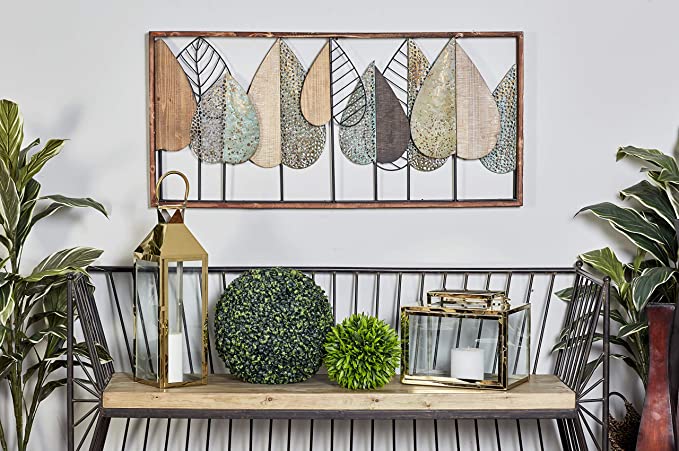 79 Modern Metal Leaves Wall Decor, 47" x 3" x 22", Brown