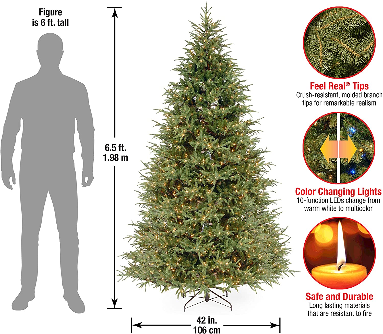 6.5' Frasier Grande Green Fir Artificial Christmas Tree with White/Multi-Color Lights (#K5734)