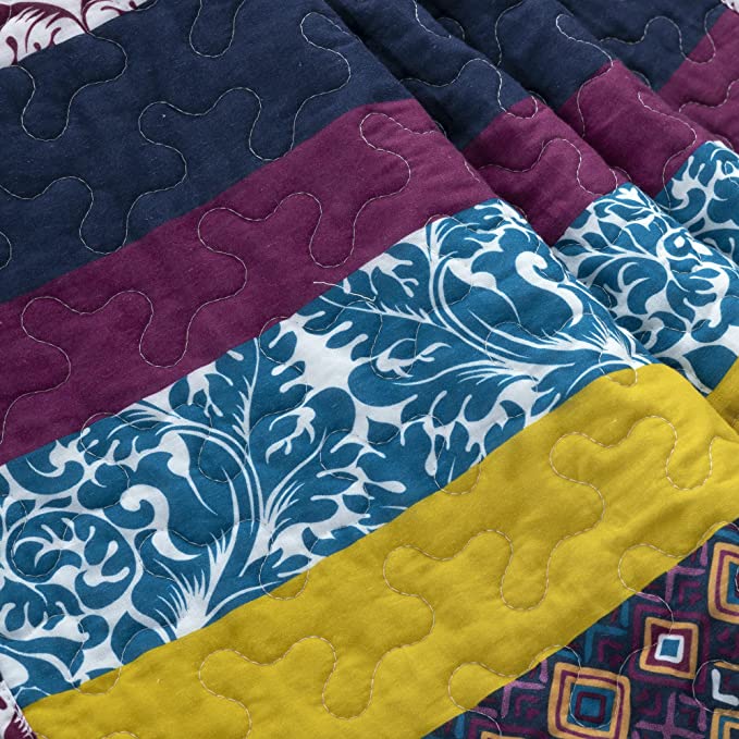 Boho Stripe Throw Blanket, 60" x 50", Plum & Yellow, Set of 3