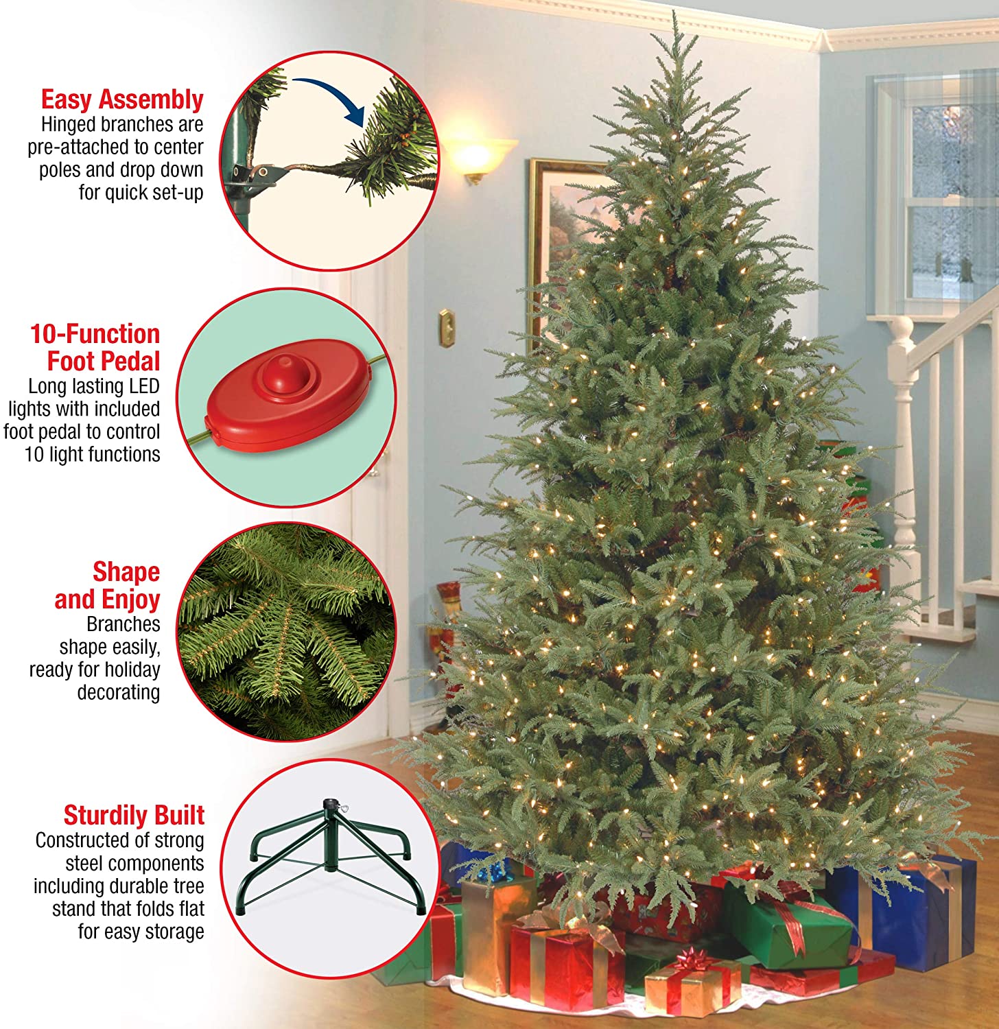 6.5' Frasier Grande Green Fir Artificial Christmas Tree with White/Multi-Color Lights (#K5734)