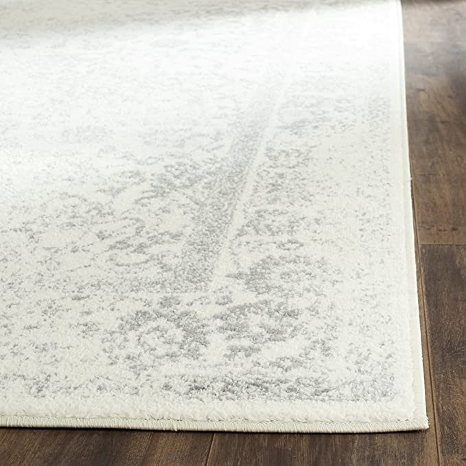 Adirondack Collection ADR109C Oriental Distressed Non-Shedding Living Room Bedroom Dining Home Office Area Rug, 9' x 12', Ivory / Silver Rectangle