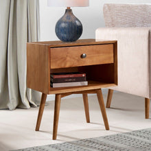 Load image into Gallery viewer, Mid-Century 1 Drawer Solid Wood Nightstand in Caramel
