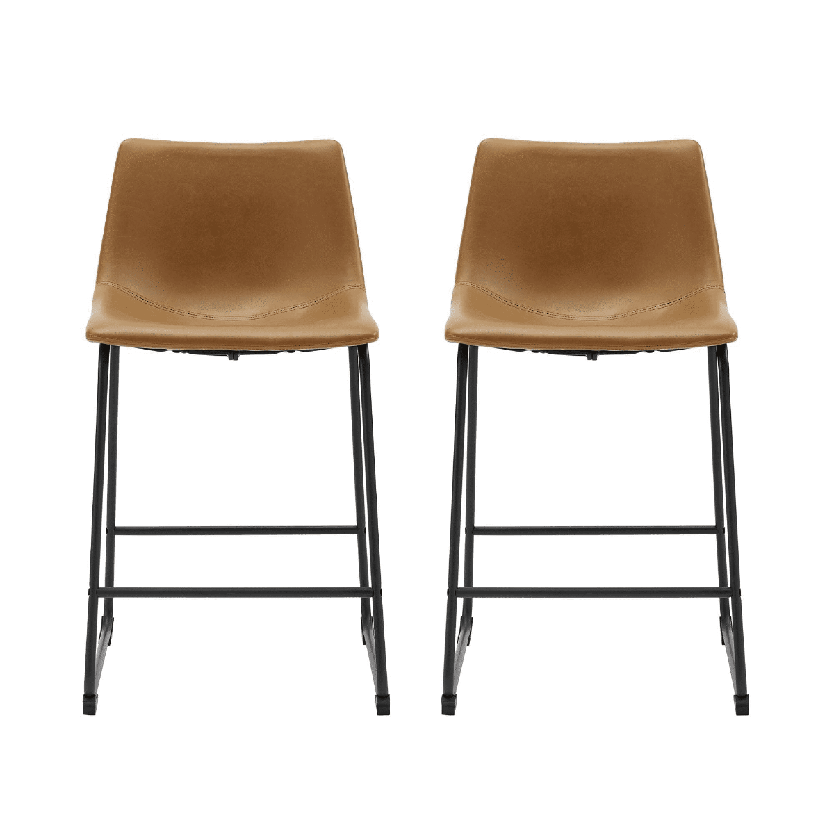 26" Industrial Faux Leather Counter Stool in Whiskey Brown (Set of 2) - Walker Edison