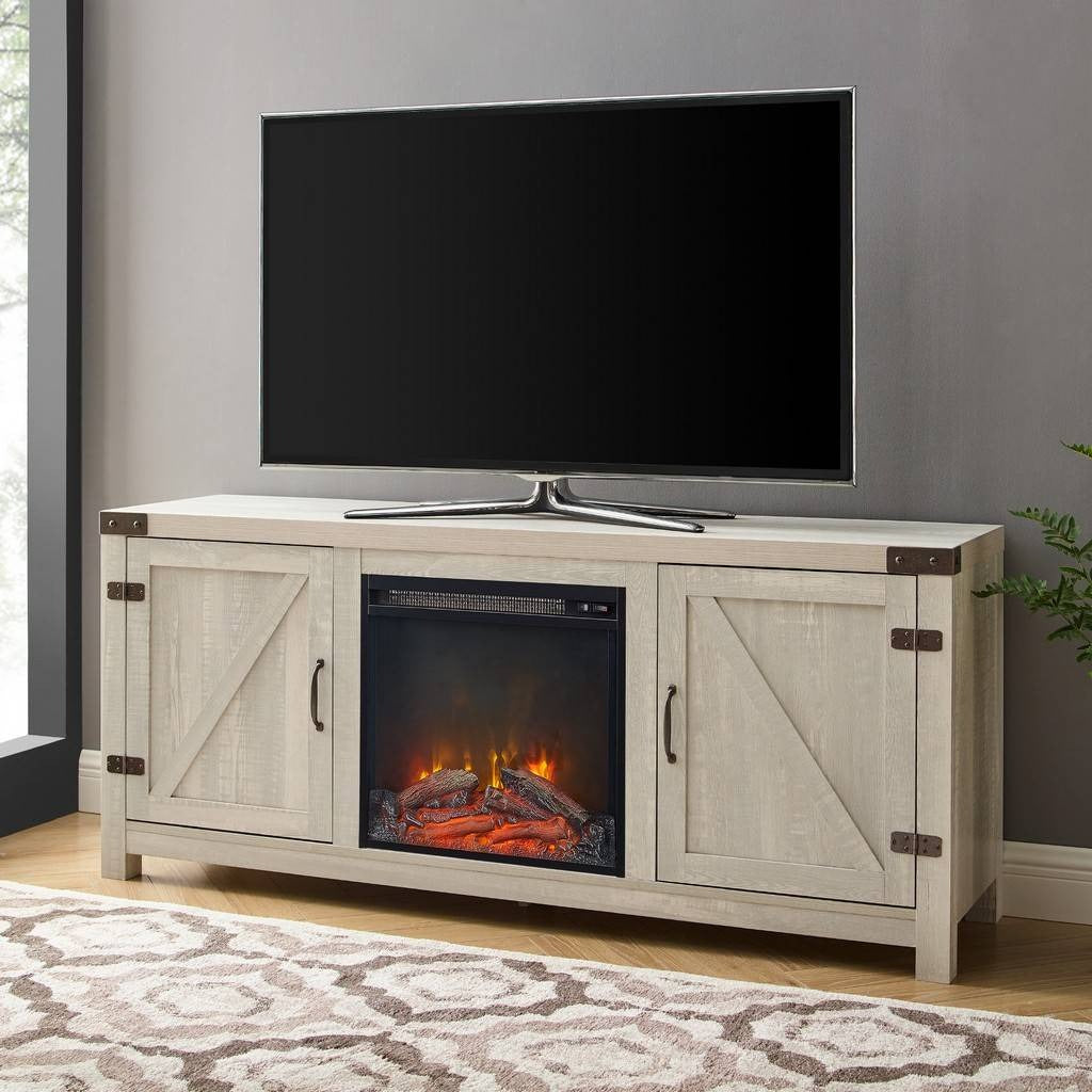 58" Barn Door Fireplace - Stone Grey - Walker Edison