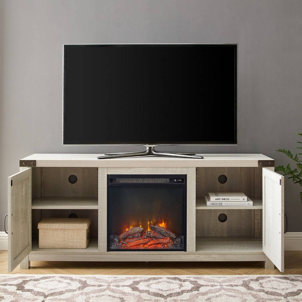 58" Barn Door Fireplace - Stone Grey - Walker Edison