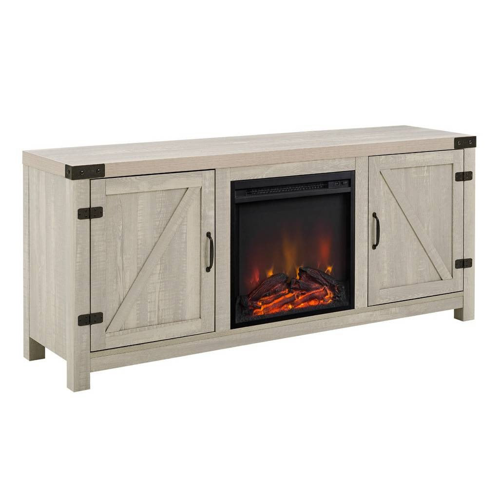 58" Barn Door Fireplace - Stone Grey - Walker Edison