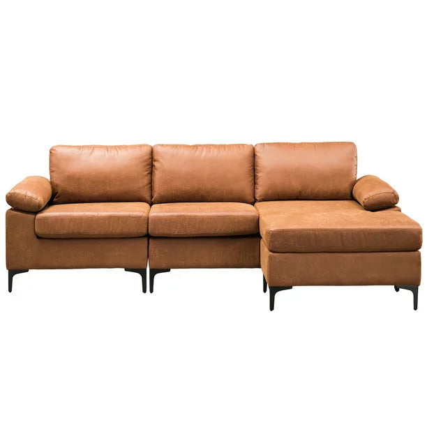 100" Convertible Sectional Sofa,3-seat L Shaped Couch with Suede Fabric,Reversible recliner& Chaise for Small Space