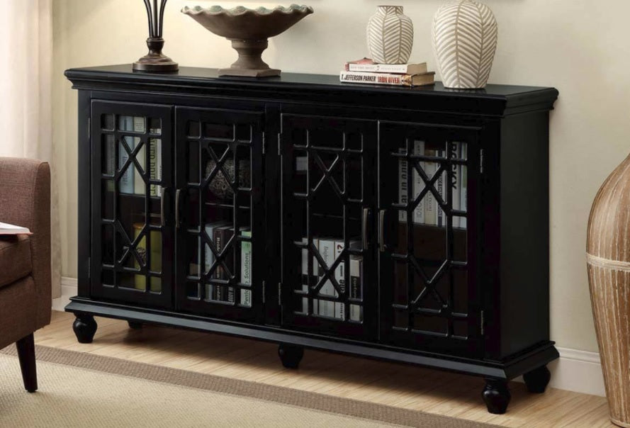BLACK TRANSITIONAL 4 DOOR GLASS ACCENT CABINET 950639CO pt1279