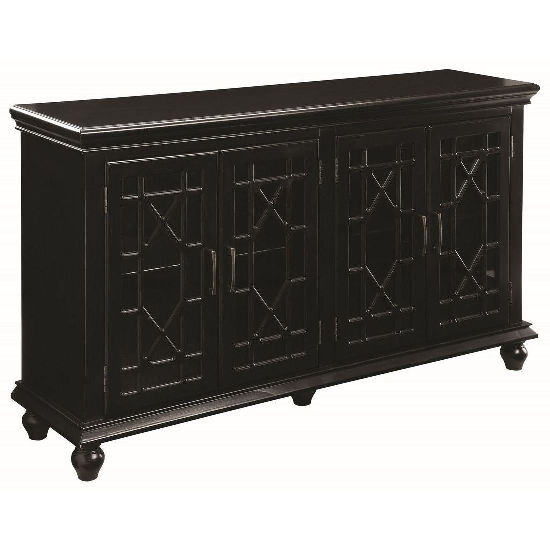 BLACK TRANSITIONAL 4 DOOR GLASS ACCENT CABINET 950639CO pt1279