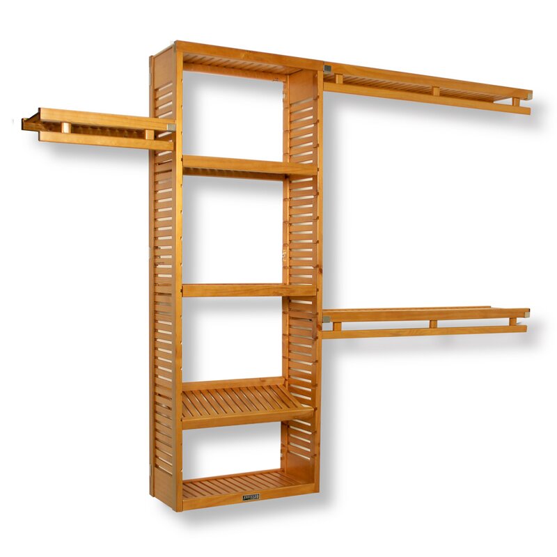 Honey Maple 96" W - 120"W Deep Solid Wood Simplicity Closet System 7159