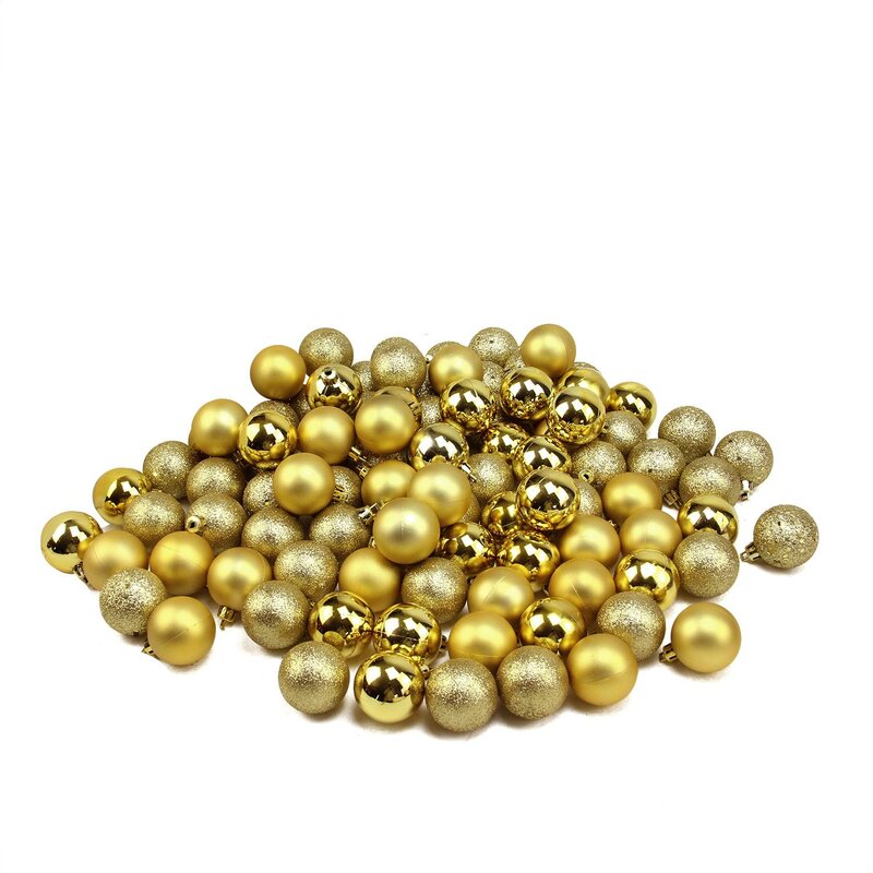 96ct Vegas Gold 4-Finish Shatterproof Christmas Ball Ornaments 1.5" (40mm)