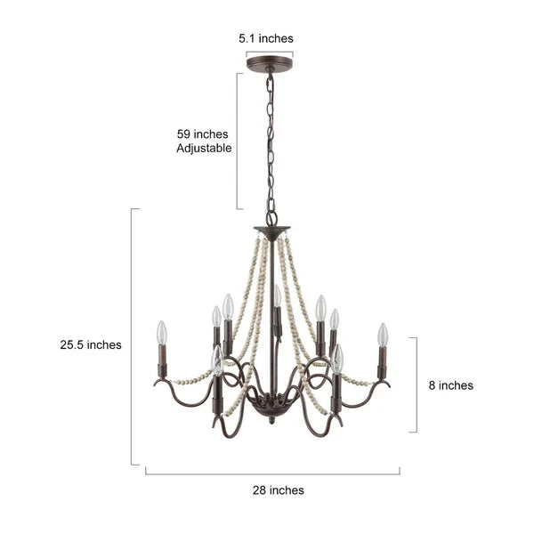 9 - Light Candle Style Classic Chandelier with Wood Accents