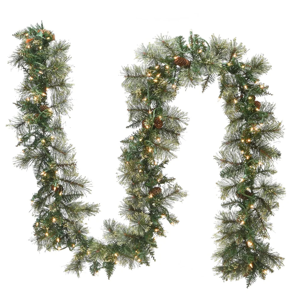 9' x 10" Pre-Lit Pine Cones and Glitter Embellished Artificial Christmas Garland - Clear Lights - Green