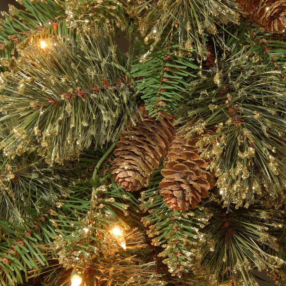 9' x 10" Pre-Lit Pine Cones and Glitter Embellished Artificial Christmas Garland - Clear Lights - Green