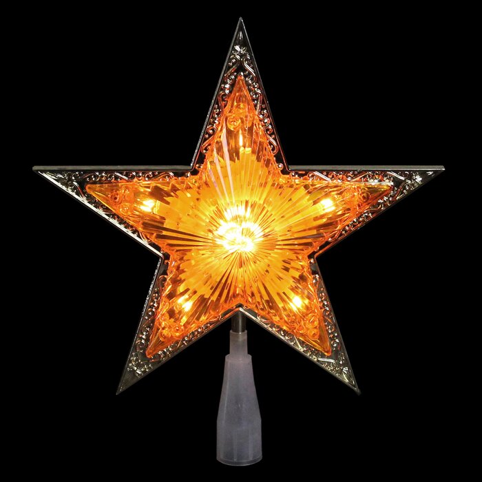 9" Gold And Amber Crystal 5 Point Star Christmas Tree Topper LS120