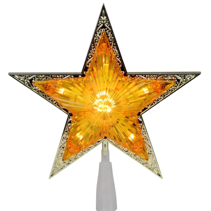 9" Gold And Amber Crystal 5 Point Star Christmas Tree Topper LS120