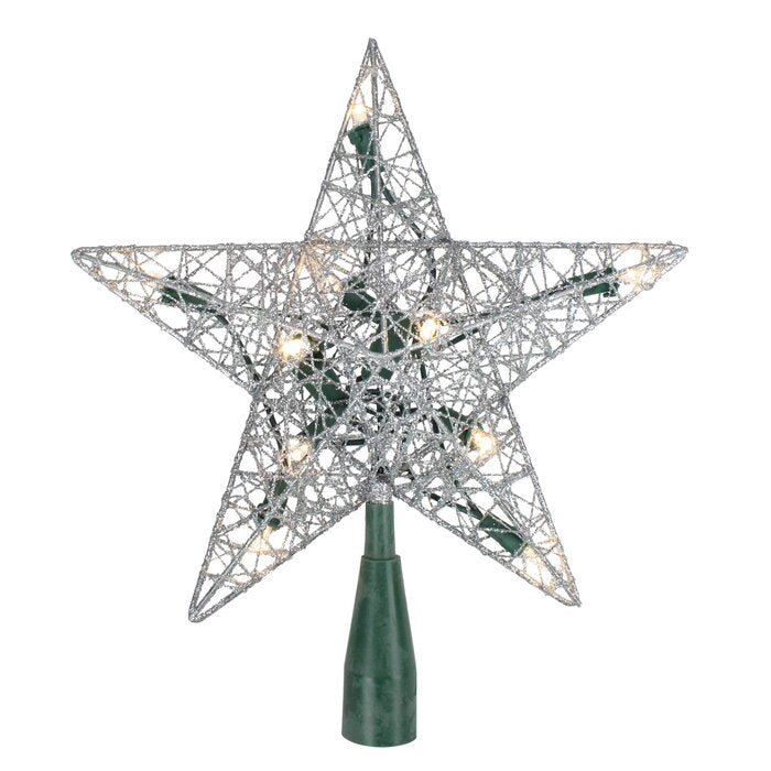 9" Lighted Silver Wire Star Christmas Tree Topper- Clear Led Lights LS126