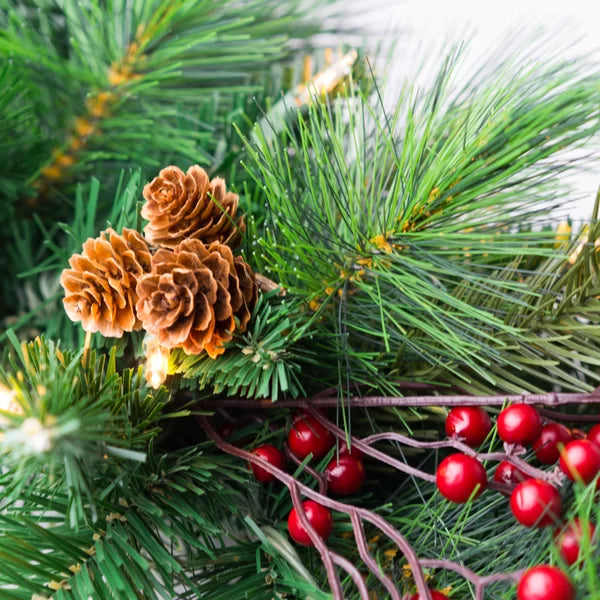9' Cone & Berry Pre-Lit Garland with 100 Warm White Lights
