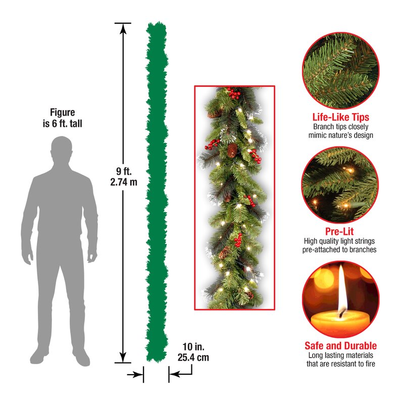 9' Crestwood Pre-Lit Garland with 50 Lights CYB759