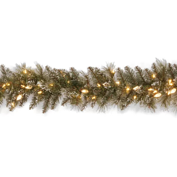 9' Glittery Bristle Pre-Lit Garland