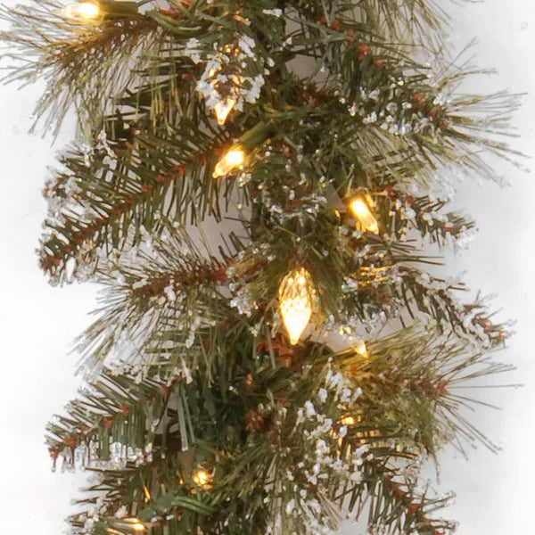 9' Glittery Bristle Pre-Lit Garland
