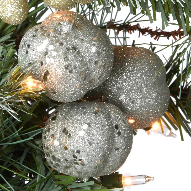 9' Glittery Pomegranate Pine Pre-Lit Garland with Clear Lights