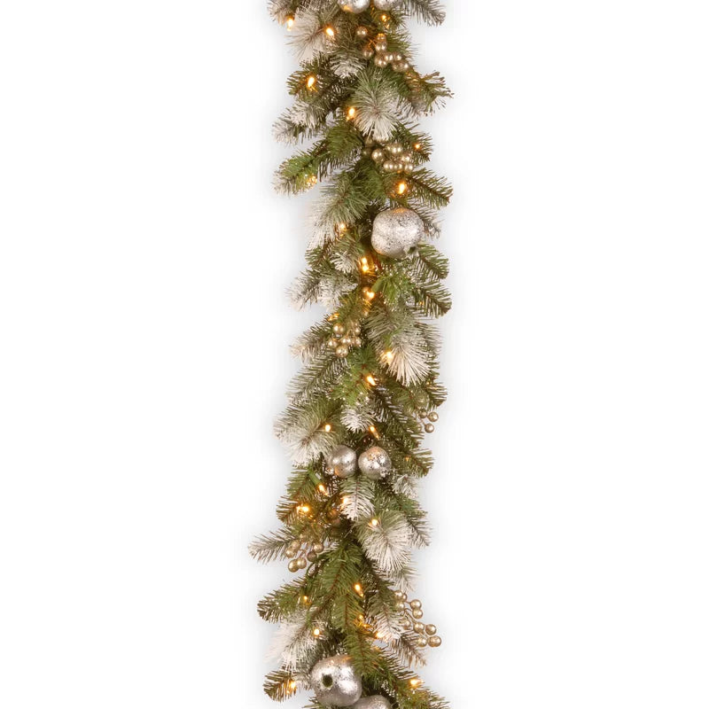 9' Glittery Pomegranate Pine Pre-Lit Garland with Clear Lights
