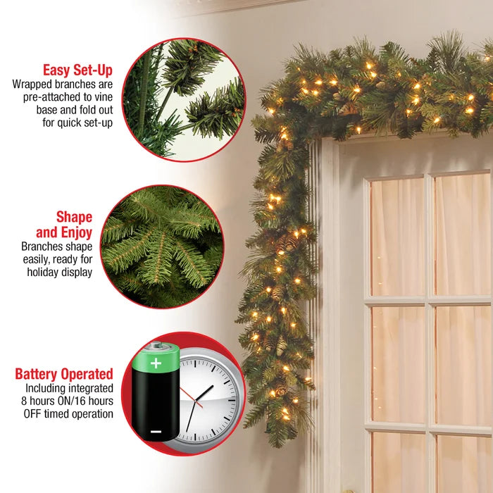 9' Pre-Lit Garland with 100 Clear/White Lights, (Set of 2)