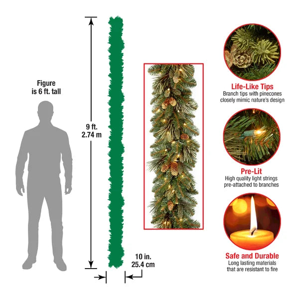 9' Pre-Lit Garland with 100 Clear/White Lights