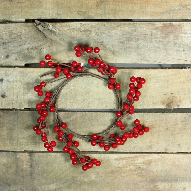 9" Decorative Artificial Shiny Red Berries Christmas Candle Holder Ring B111-SHS152