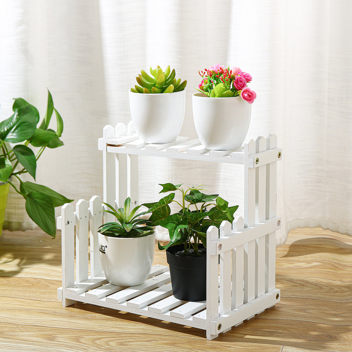 2 Tier Wood Plant Stand Flower Pot Holder Shelf Display Rack Stand Garden Indoor Balcony Decor CA106