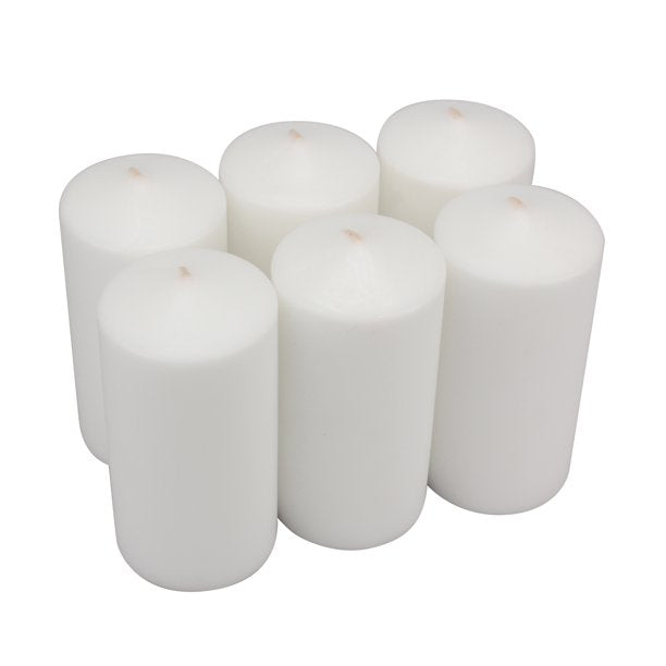 6 in. White Unscented Pillar Candles (Set of 6) QL292