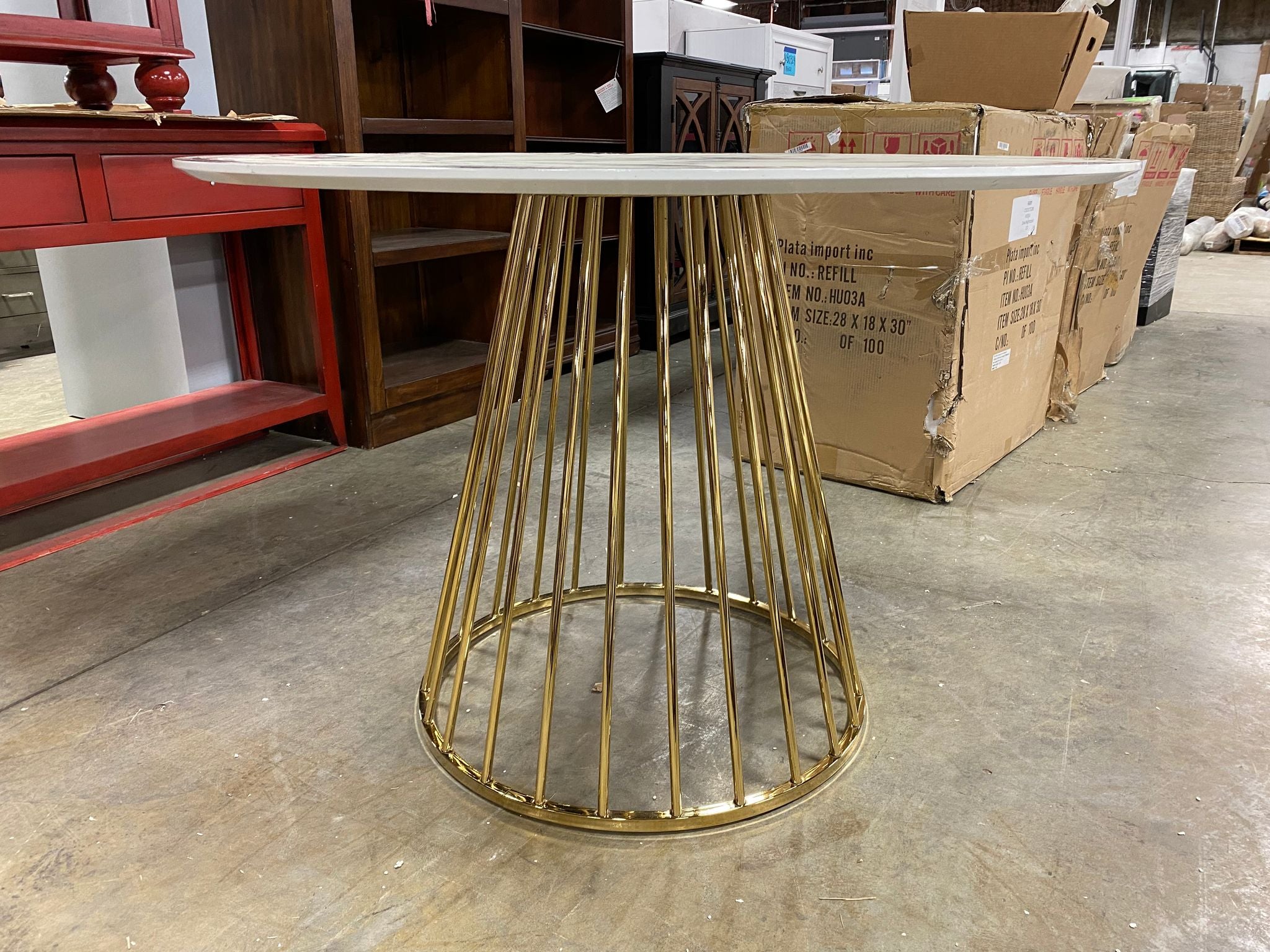 (AS IS) Modrest Holly Modern White & Gold Round Dining Table KBO327 (2 boxes)