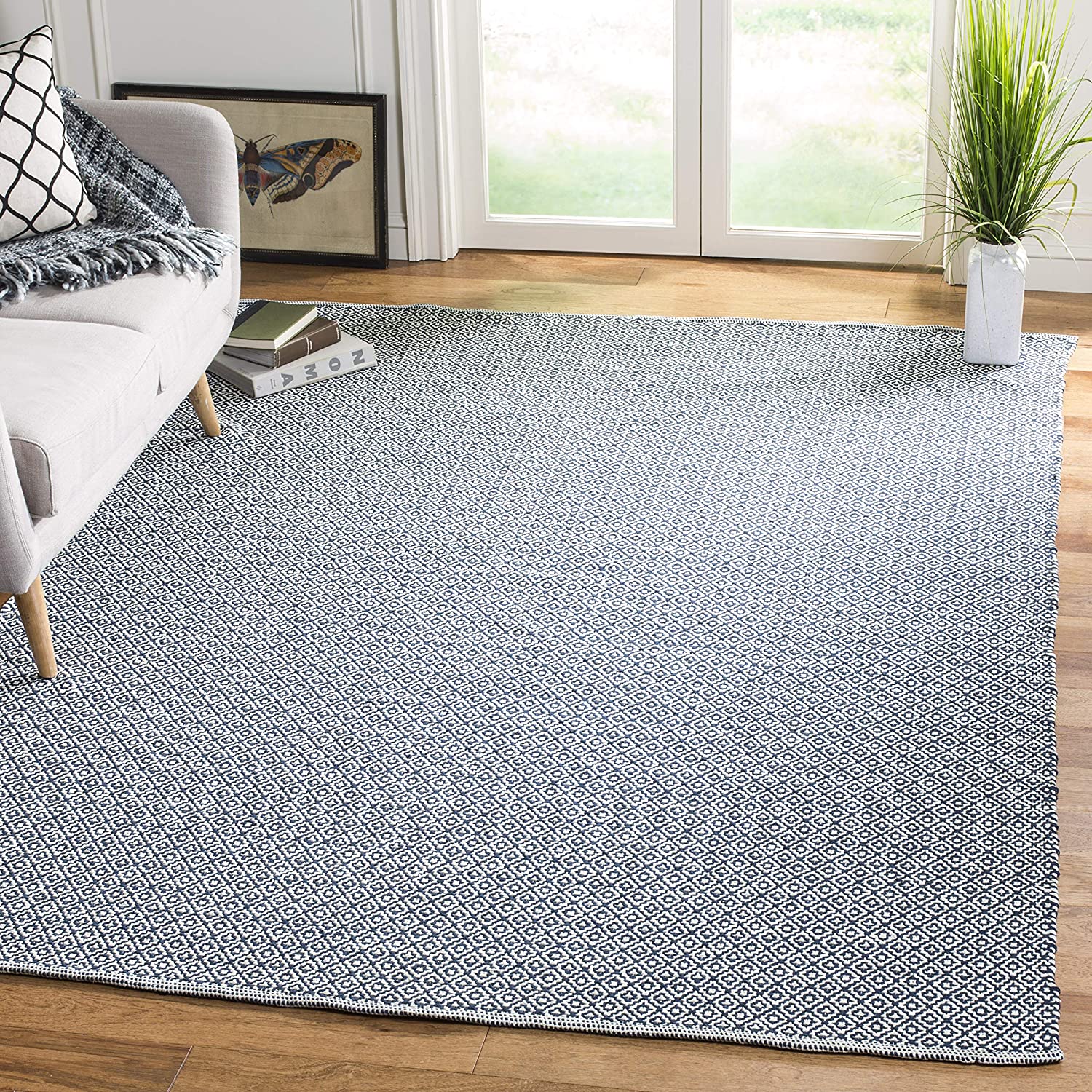 Montauk Collection Hand-Woven Cotton Area Rug, 5’ x8’ , Navy/Ivory #116R