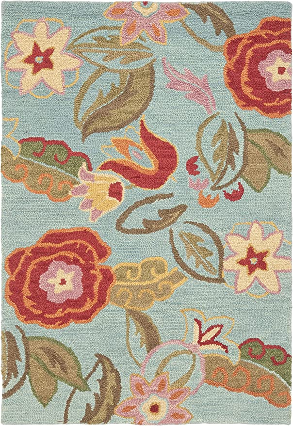 Blossom Collection 4' x 6' Blue/Multi Handmade Premium Wool Area Rug