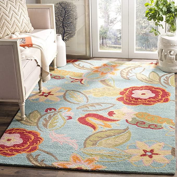 Blossom Collection 4' x 6' Blue/Multi Handmade Premium Wool Area Rug