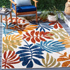 4' x 6' Cream / Red Botanical Indoor/ Outdoor Non-Shedding Easy Cleaning Patio Backyard Porch Deck Mudroom Accent Rug