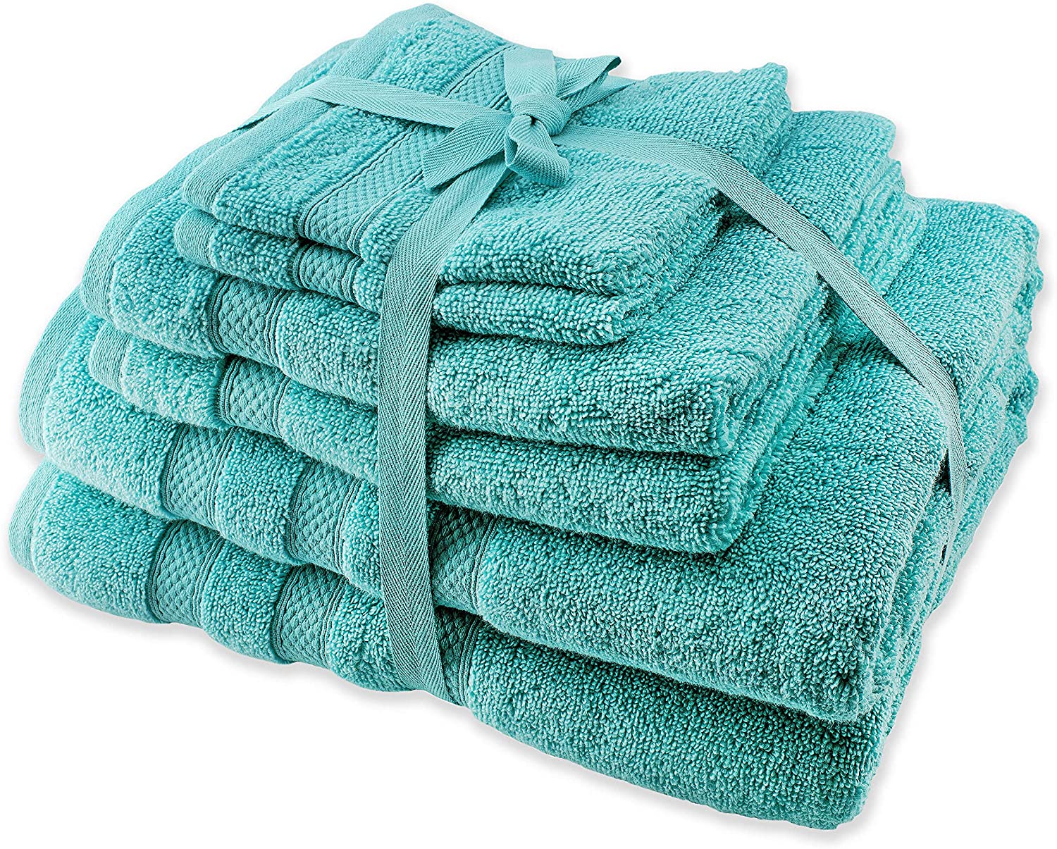 Weavely Towels - Teal Aqua Bath Towel Set of 6 Piece 100% Cotton Zero Twist Soft Luxurious and Highly Absorbent Hotel & Premium Spa Quality Towels 600 GSM 2X Bath Towels 2X Hand Towels 2X Wash Cloths B82-KS296