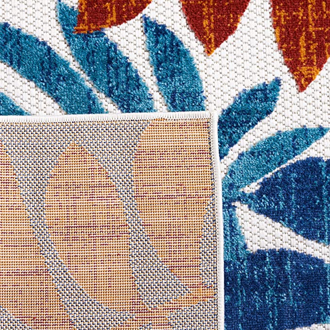 4' x 6' Cream / Red Botanical Indoor/ Outdoor Non-Shedding Easy Cleaning Patio Backyard Porch Deck Mudroom Accent Rug
