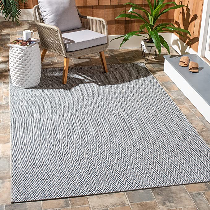 4' x 5'7" Grey/Navy Indoor/ Outdoor Waterproof Easy Cleaning Patio Backyard Mudroom Accent Rug