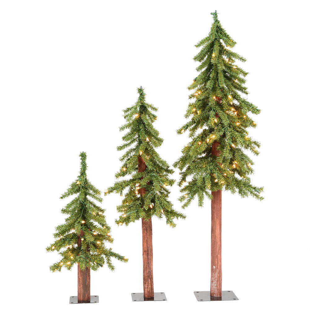 (Set of 3) Artificial Pre-Lit Natural Alpine Christmas Trees - Clear Lights LX5463