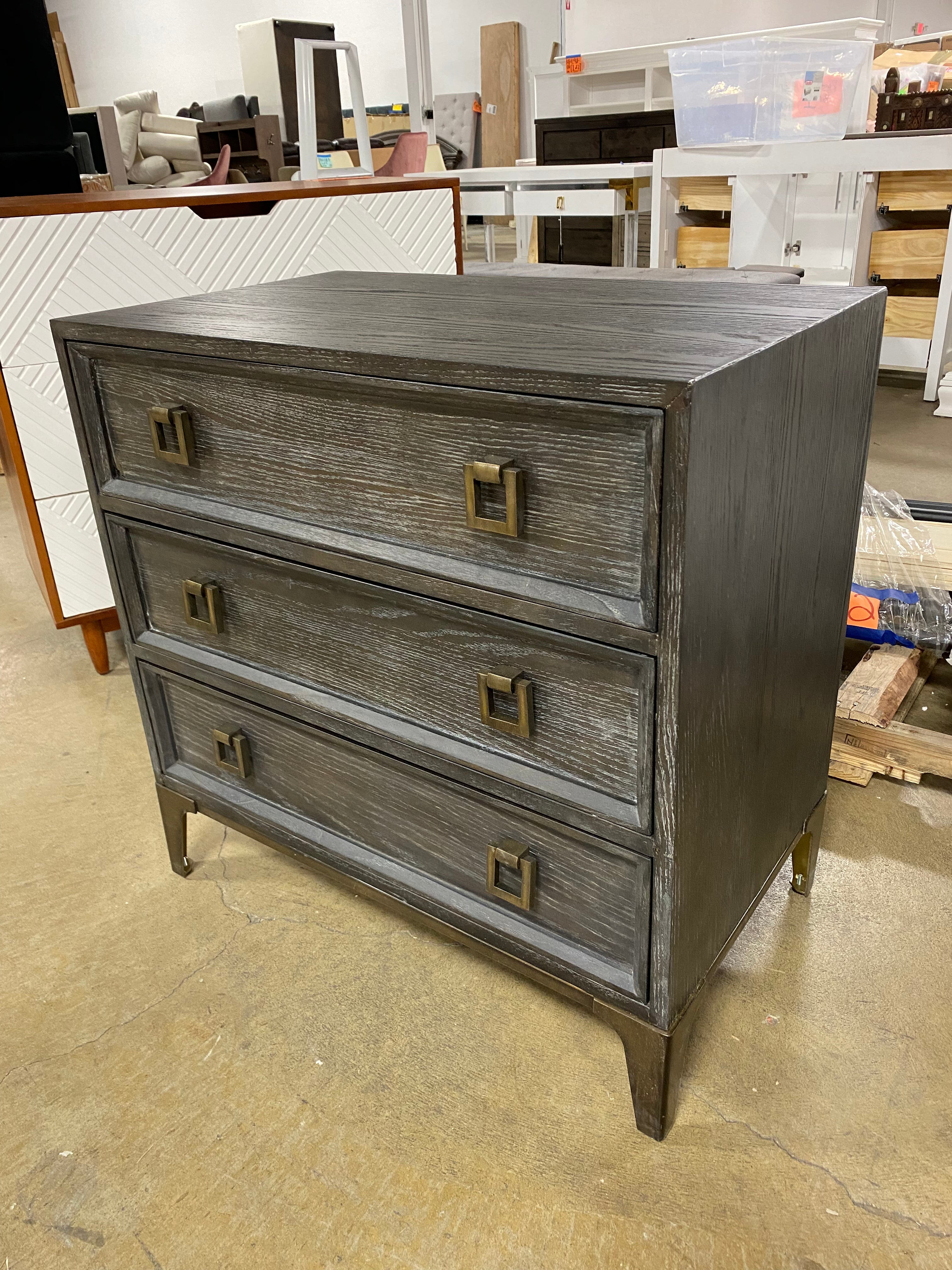 30'' Tall 3 - Drawer Bachelor's Chest in Dark Gray/ Brass