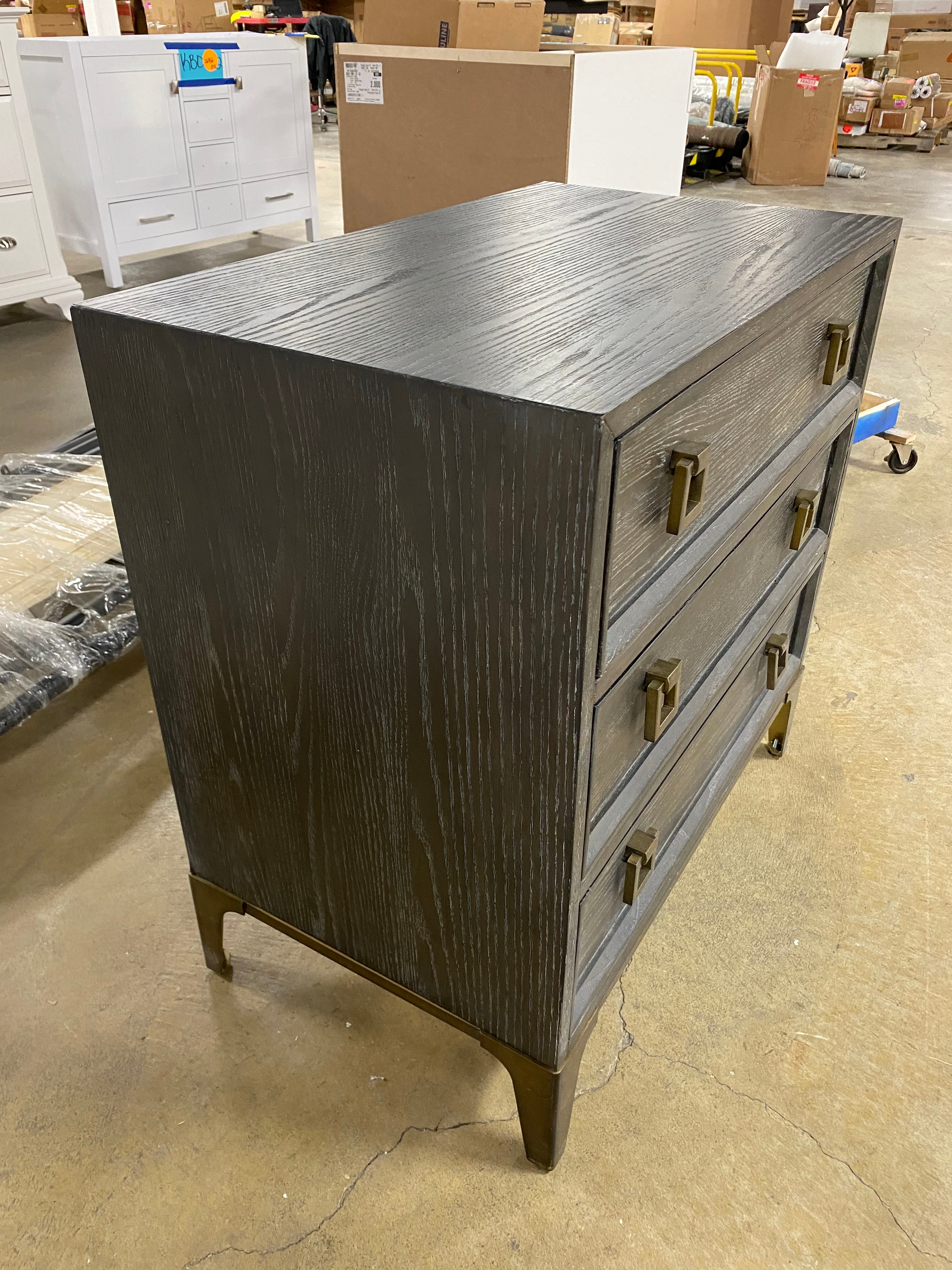 30'' Tall 3 - Drawer Bachelor's Chest in Dark Gray/ Brass