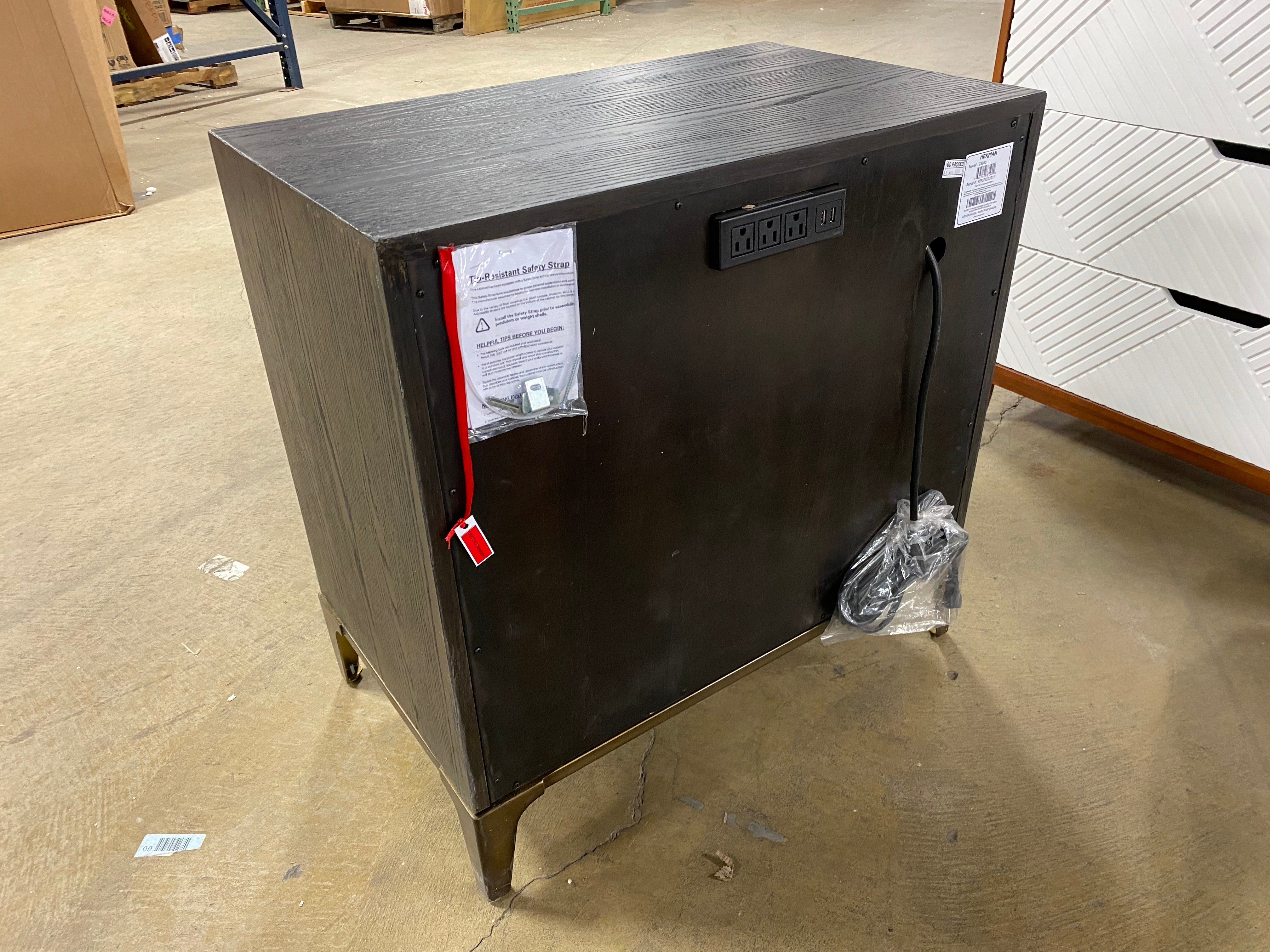 30'' Tall 3 - Drawer Bachelor's Chest in Dark Gray/ Brass