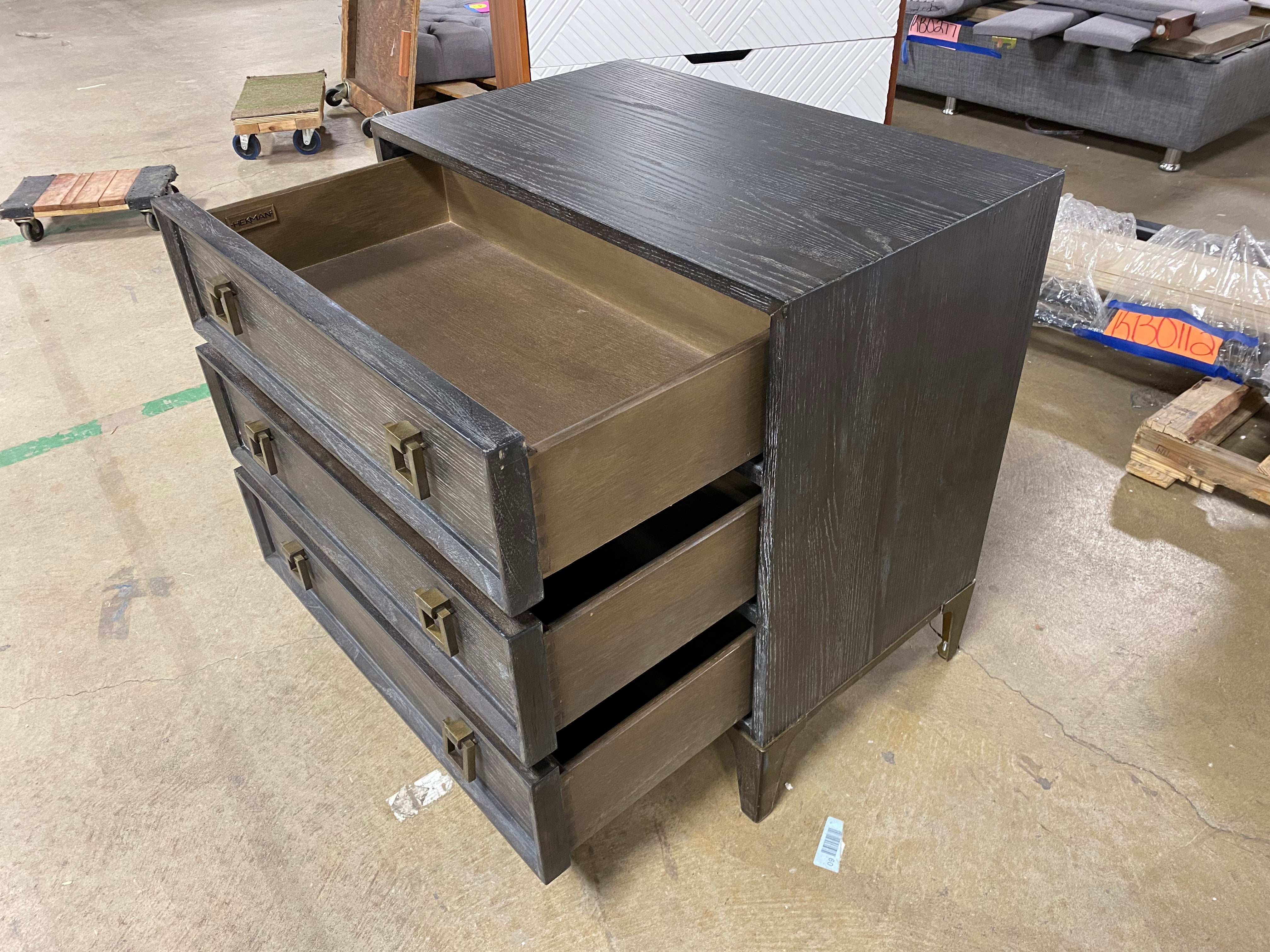 30'' Tall 3 - Drawer Bachelor's Chest in Dark Gray/ Brass
