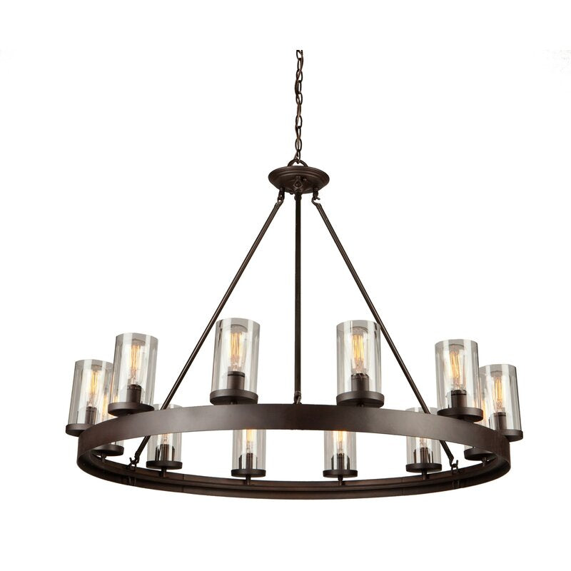 Aadhvik 12-Light Shaded Wagon Wheel Chandelier EJ537