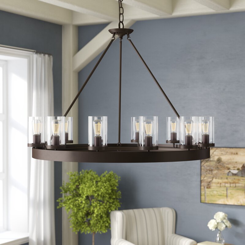 Aadhvik 12-Light Shaded Wagon Wheel Chandelier EJ537