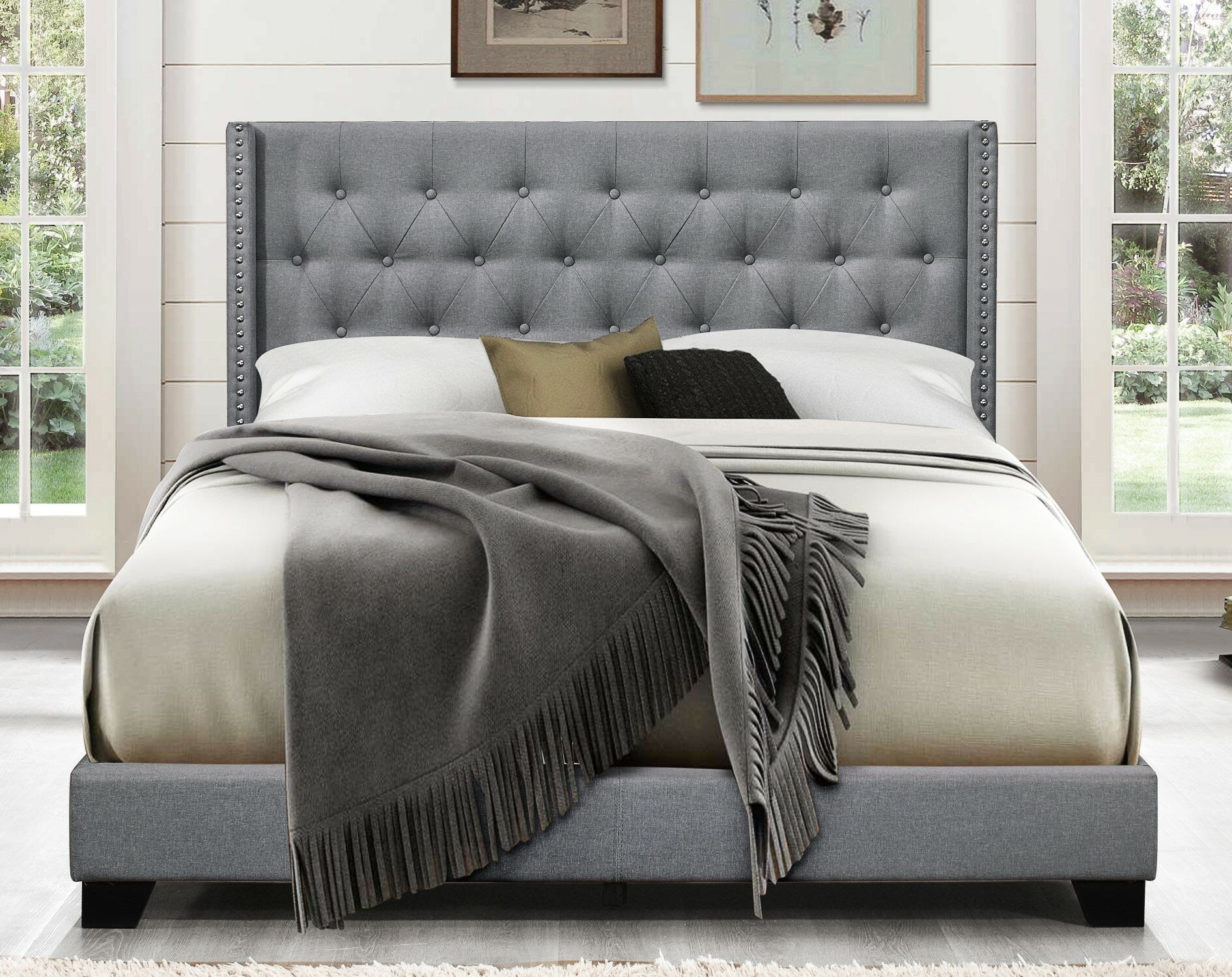 Aadvik Tufted Upholstered Low Profile Standard Bed, Gray - Twin (#K6487)