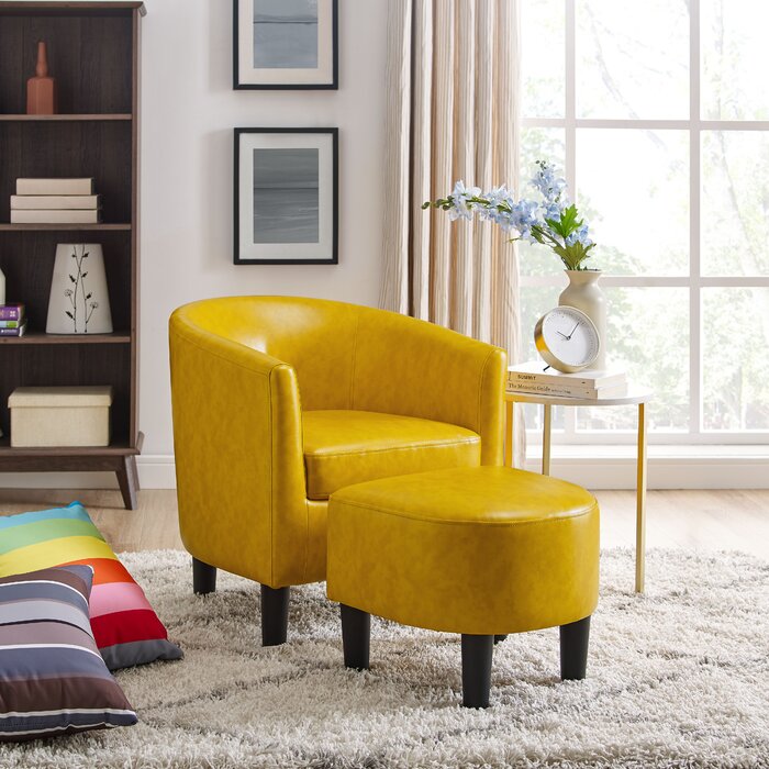 Aaleeyah 25" W Faux Leather Armchair and Ottoman EJ307